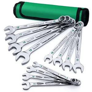 #SpringGlowUp SK Combination Wrench Set, Metric 8 to 19mm, SAE 5/16" to 3/4", SuperKrome Finish, Premium CR-V Construction, with Rolling Pouch