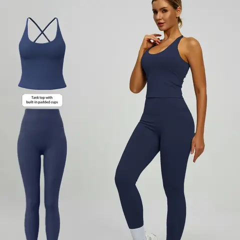 Women's 2-Piece Solid Color Sportswear Set, Activewear Clothing, Sleeveless Backless Tank Top, High Waist Leggings, Slim Fit, Summer Athletic Wear, Breathable Yoga Gym Outdoor Workout, Stretchable Activewear, Workout Running Outfits