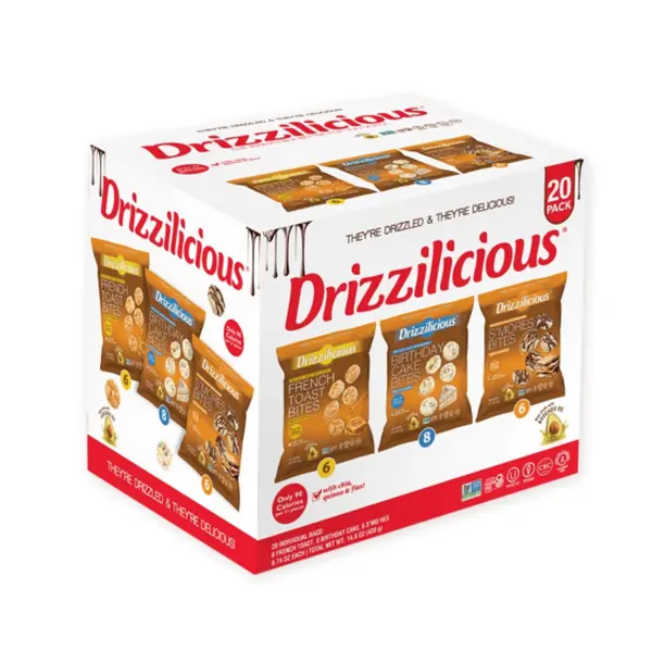Drizzilicious Mini Rice Cakes, Multi Pack Flavored Rice Cake Gluten Free Snacks, Rice Crisps 20-Pack, Birthday Cake, Smores, French Toast
