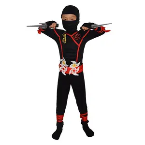 Ninja Cosplay Costume Set with Face Mask, Embroidered Decor, Durable Stretch Fabric, Halloween Party Birthday Gift