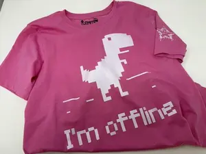 I'm Offline Pixel Dino Tee Hot Pink Unisex Classic Menswear Soft Cotton Blend Graphic T-Shirt for Gamers Tech Lovers