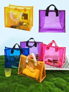 Single Pack PVC Handheld Swim Bag, Transparent Waterproof Beach Bag, Travel Toiletry Bag, Convenient Transparent Wash Bag, Multifunctional Toiletry Bag