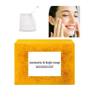 Turmeric & Kojic Acid Soap - Transparent Brightening Formula with Vitamin C Retinol & Collagen for Acne Fighting Face & Body Care Cleanser with Free Pouch