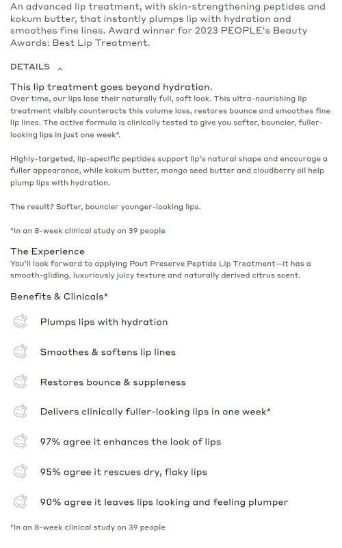 OLE HENRIKSEN Pout Preserve Peptide Lip Treatment - Moisturizing Lip Serum & Whipped Tallow Balm - Skin-Strengthening Peptides & Kokum Butter - All Skin Types - Award-Winning Lip Care Solution - Lipplumpergloss