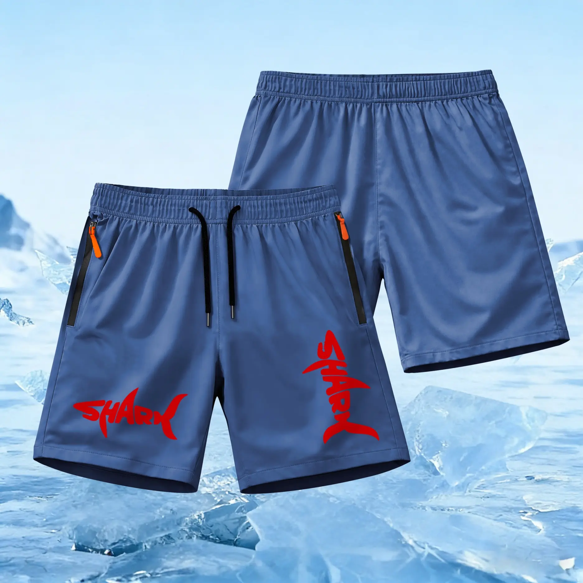 Men’s Shark Activewear Shorts Lightweight Quick Dry Athletic Running Shorts – Minimal Shark Graphic Workout Shorts with Zipper Pockets, Elastic Waist Drawstring, Breathable Shorts for Fitness, Casual, Summer Streetwear