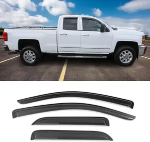 Window Visors, Compatible with 2014-2019 Chevrolet Silverado & GMC Sierra Extended Cab, Dark Smoke Acrylic Window Visor Sun Rain Vent Guards 4PC, 2015 2016 2017 2018