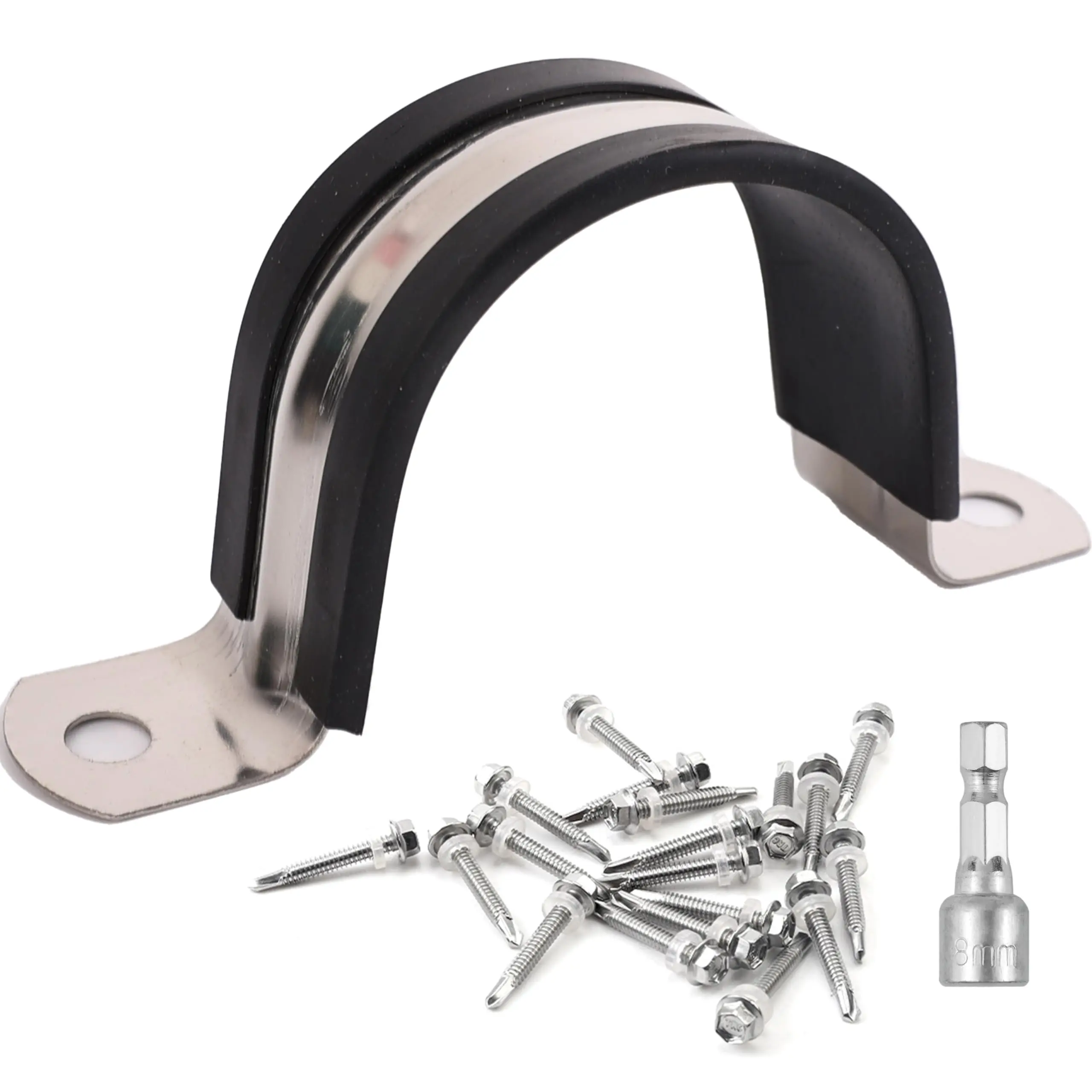 Pipe Clamps 304 Stainless & Rubber Cushioned Heavy Duty Conduit Clips (8 Pack - 2.5 In (74 Mm))