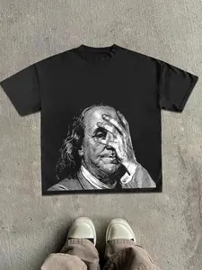 Men's Benjamin Franklin Graphic Print Round Neck Tee, Fashion Casual Loose Short Sleeve T-shirt, Men's Summer Top for Daily Wear, Tropical