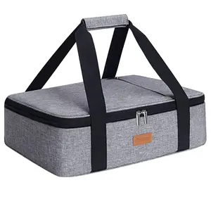 Expandable Insulated Casserole Carrier for Hot or Cold Food, Lasagna Tote Fits 15.7" x 11" Baking Dish, Thermal Food Transport Bag for Potlucks, Picnics, Travel & Beach – Gray