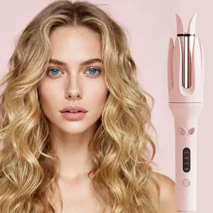 Auto Hair Curler, Automatic Curling Iron with 4 Temperature & 3 Timer, Automatic Shut-Off, Anti-Scald, Anti-Tangle Rotating Curling Wand for Hair Styling, Pink
