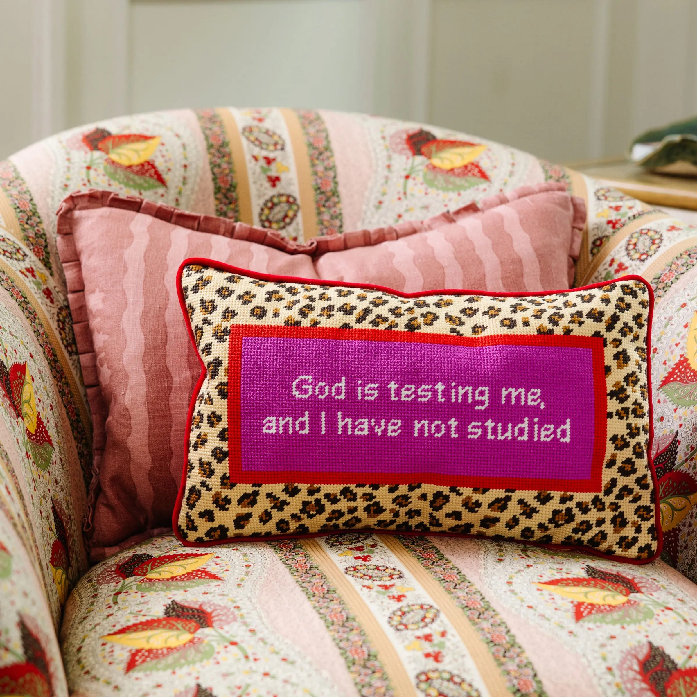Velvet Needlepoint Pillow with "God Testing Me" Uniquely-You Sayings, Southern Craft Vibe Accent Pillow for Home Decor, Uniquely- Sayings, Laugh‑Sparking Say