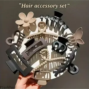 Frosted Floral Hair Claw Clip Set with Shark Grab Clips and Hairp Stylish Headwear Accessories for Daily Wear Delicate Flowers Strong Hold Gentle on Hair Versatile Decorative