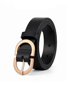 Women's Leather Belts for Jeans Pants Fashion Ladies Belt with Gold Buckle, Modern Buckle Belts