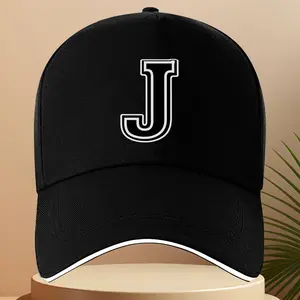 Unisex Name Logo Hats - Classic Black and White Letter J Logo Baseball Cap, Lightweight, Adjustable, Suitable for All Seasons