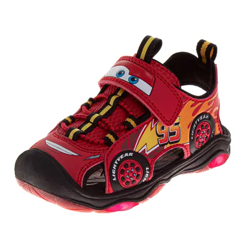 Josmo Disney McQueen Car Boys' Open-Toe Casual Sandals - Hook-and-Loop Ankle Strap, Water Resistant, Synthetic Rubber, EVA, Outdoor-Ready, No Heel, Solid (3-4 Years, Toddler/Kids Cartoon Footwear)