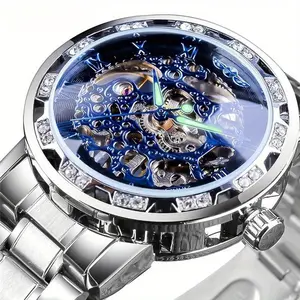 LuxuryMen'sAutomaticMechanicalStainlessSteelWatchBusinessHollowSkeleton