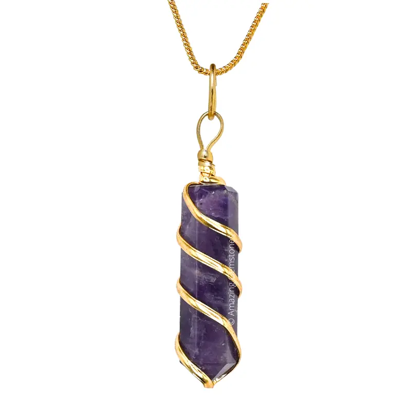 Crystal Necklace Point Pendant, Wire Wrapped, Healing Crystal Necklaces Jewelry