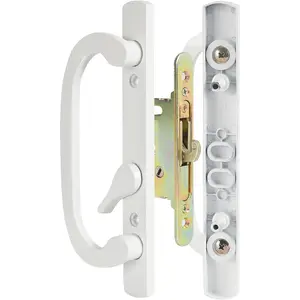 Sliding Patio Door Handle Set with Mortise Lock, Zinc Diecast, Offset Thumbturn, Fits 1-5/8" to /4" Door Thick, 3-15/16" Hole Spacing, Non-Handed, White