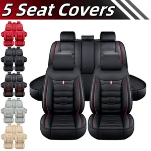 Durable 5 Seater Car Seat Covers Full Set PU Leather Front Rear Cushion Anti-Slip Mat 4 Season Breathable, Universal fits for Most 4 Door 5 Sit Car