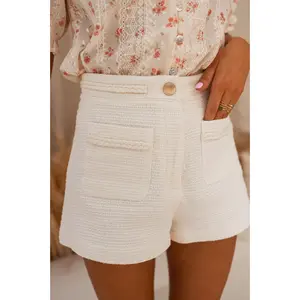 EASY CLOTHES Women's Ecru Adrian Bottoms Shorts, Cotton Fabric Embroidered Design (Pair with Blouse for Casual Wear)
