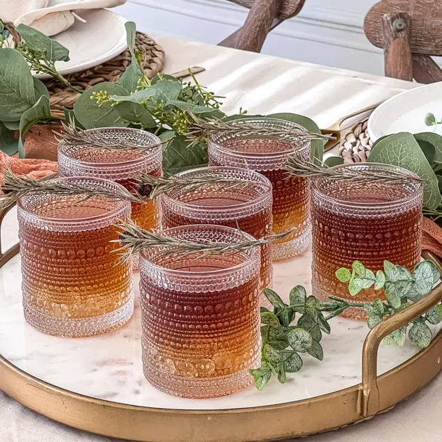 Beaded Textured Old Fashioned Drinking Glass - 10 oz. - Clear