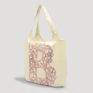 AS21001 Beige Canvas Tote Bag With "B" Hot Fix Rhinestones Motif with Stylish Design and Durable Material For Travel Everyday Use