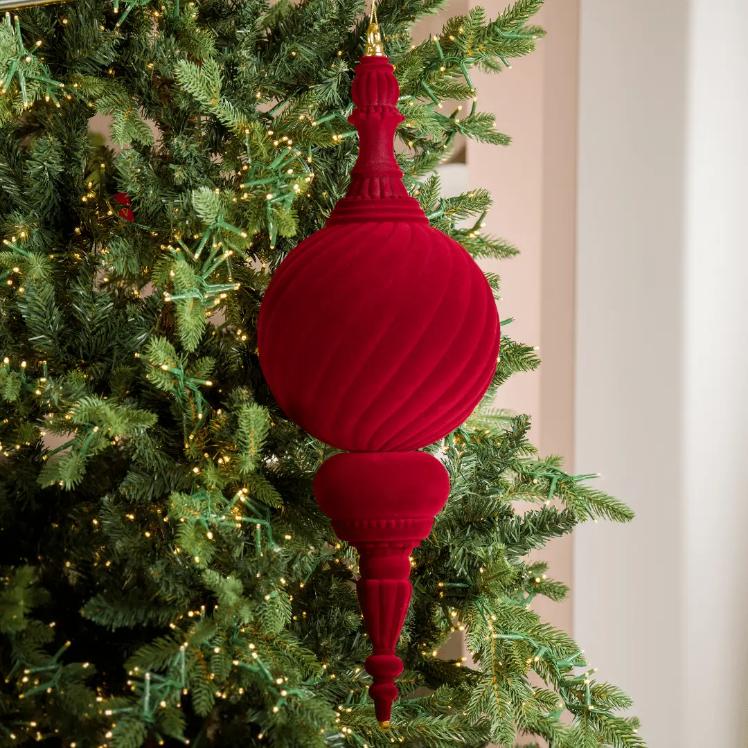 Burgundy Flocked Finial Ornament 23"