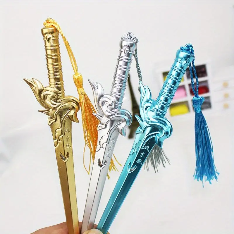 3/6/12pcs Creative Sword Neutral Pen Long Sword Tassel Blue Core Weapon Water Pen Student Stationery Gift Pen Unique Pens