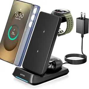 KPON 3 in 1 Charging Station for Samsung, Wireless Charger for Thick Cases, Foldable Phone and Watch Charger Stand for Galaxy S26/S25/S25 Ultra/S24/Z Fold/Android Devices, Galaxy Watch and Earbuds