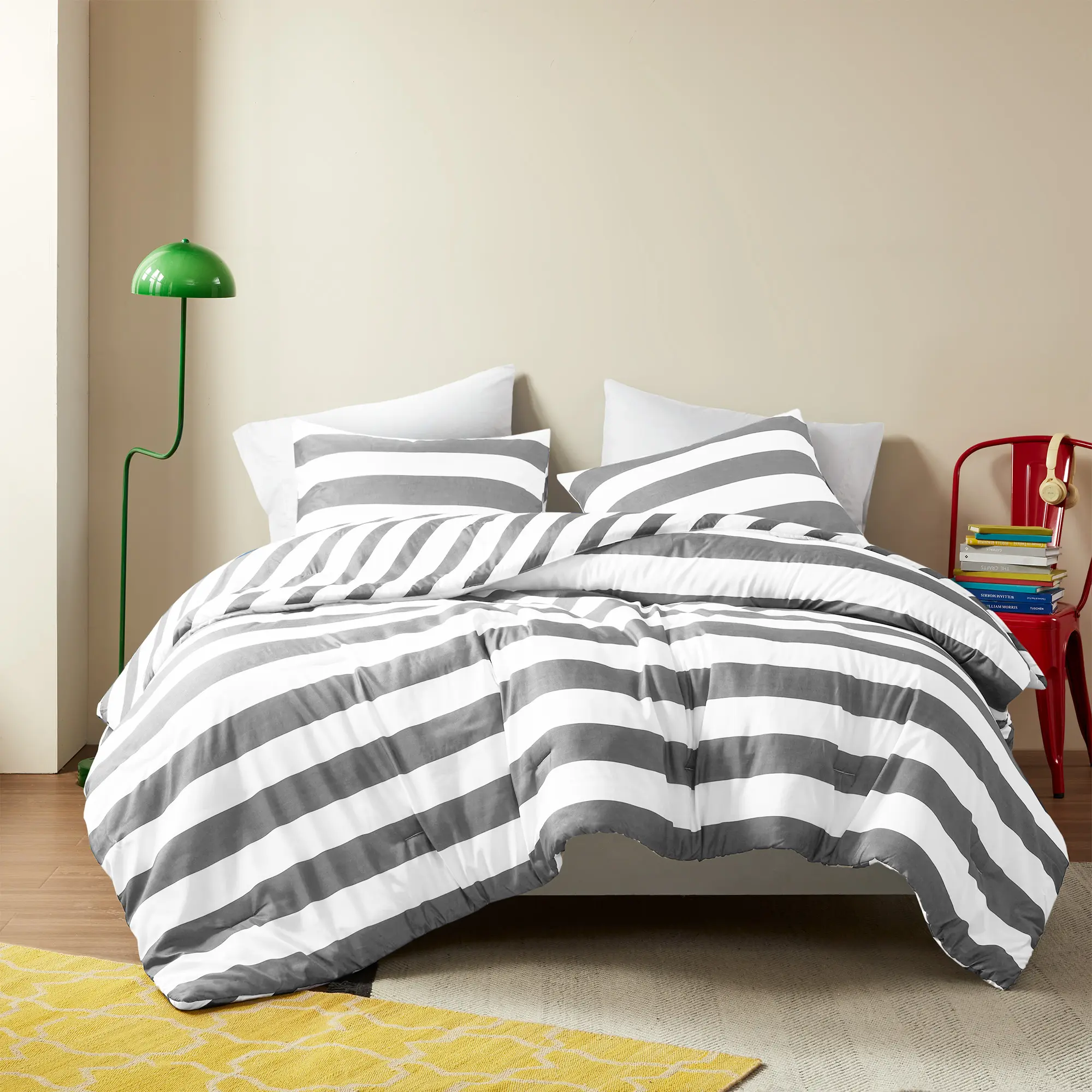 5-in-1 Striped Bedding Set - Textured Print Cover, Unique Finish, Stylish Design for Cozy Sleep & Bedroom Decor (Bedding Sets Collections)