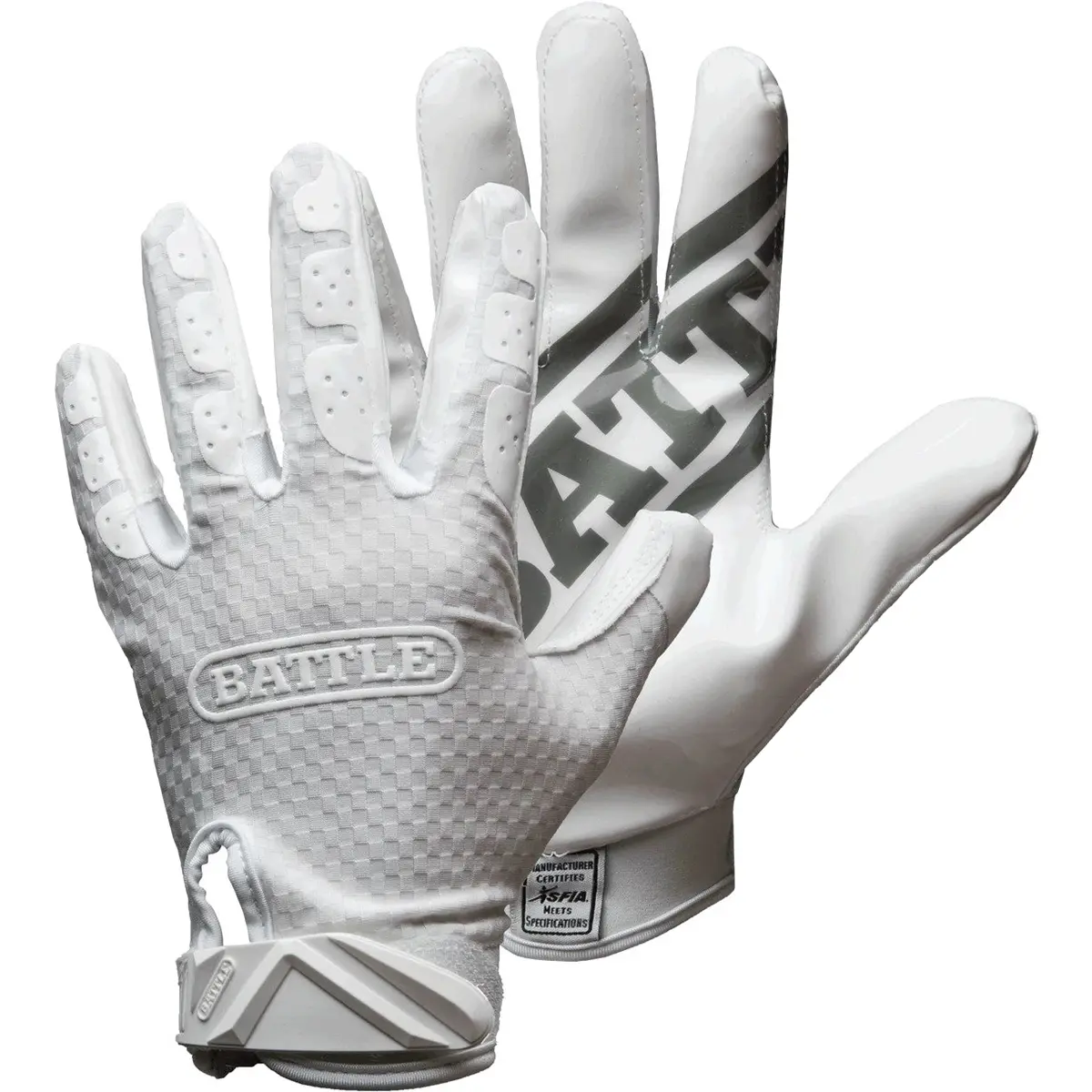 Battle Sports Triple Threat Adult Football Gloves - White, Snug Grip, Ultra-Stick, Breathable for American Football Receivers