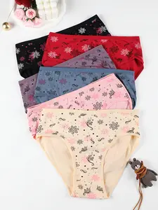 Women's Print Panty, Soft Comfy Breathable Seamless Knicker for Daily Wear, Women's Underwear, 6PCS