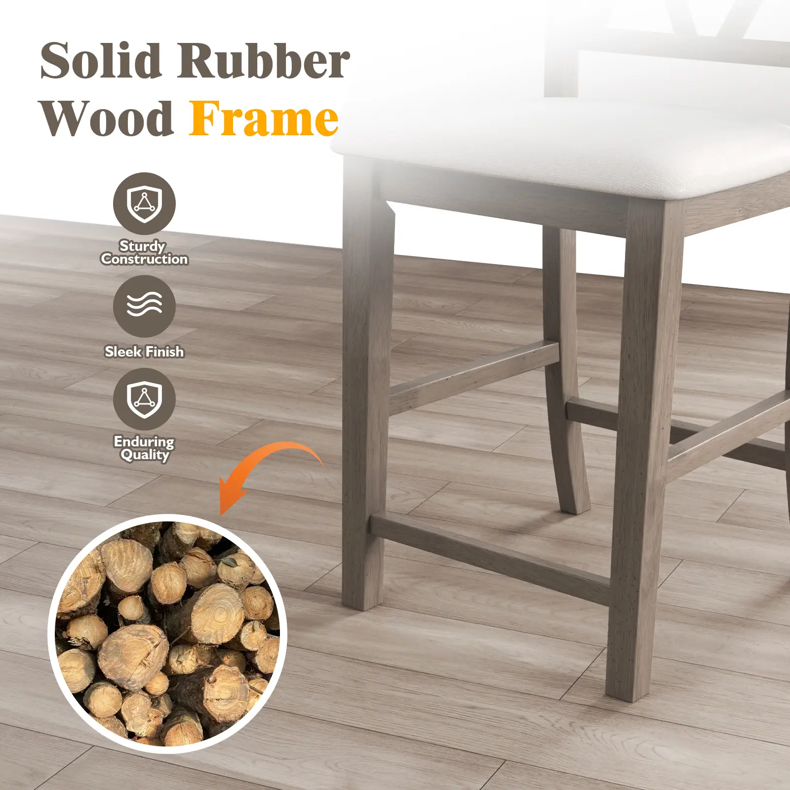 COSTWAY - Set of 2 Bar Stools with Cross Back and Linen Fabric Upholstered Seat-Beige