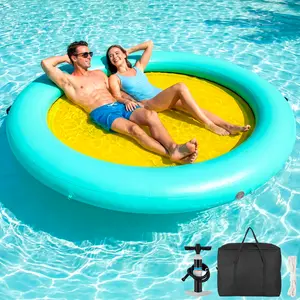 Arlopu Round Floating Inflatable Water Hammock, Heavy Duty Pool Floats for Lake River Beach, Family Size Raft Boat Floats Platform for Adults Party, Portable Sunbathing Tanning Pool Lounger Mat