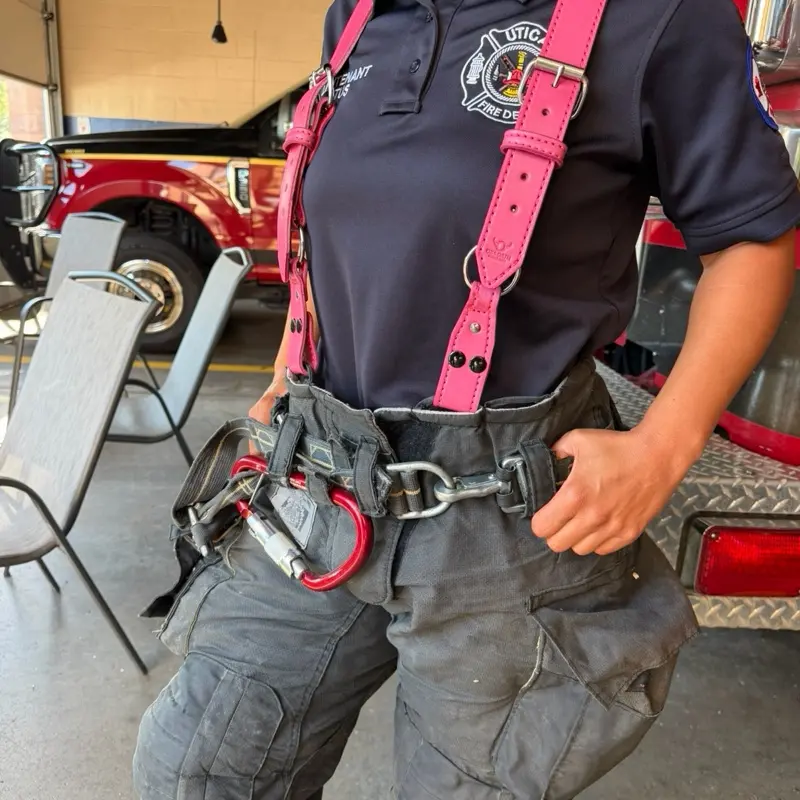 Pink Firefighter Suspenders -  Full-Grain Leather