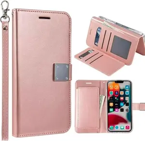 Entronix Folio Case for iPhone 16, Plus, Pro Max, Luxury Leather Wallet Cover, Lanyard & 6 Card Slots, Smartphone Accessories Protective Shell