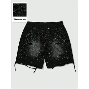 Men's star printed rhinestone decorative shorts, regular fit casual comfortable breathable shorts, suitable for daily outdoor wear, spring and summer men's underwearRAIMENTRY