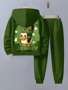 Pixel Character Spicy Gamer Graphic Hoodie for Boys, Casual Style, Fitted Design, Moderate Fabric, Perfect for Fall & Winter