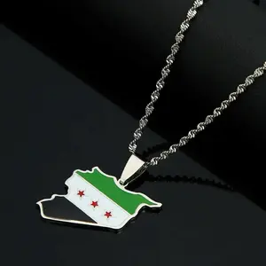 Stainless Steel Syria Map Pendant Necklace for Women Men