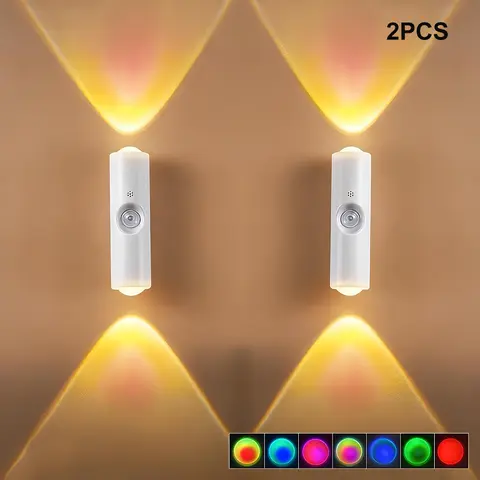 BMTWE 2-Pcs Polycarbonate Smart LED Night Lights - Wide Angle Motion Sensor, Adjustable RGB Lighting, USB Rechargeable Magnetic Wall Hanging, Automatic Power Off, for Bedroom, Cabinets, College Dorm Decor