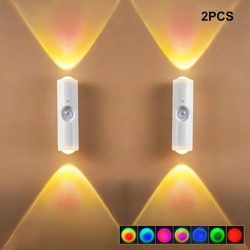 BMTWE 2-Pcs Polycarbonate Smart LED Night Lights - Wide Angle Motion Sensor, Adjustable RGB Lighting, USB Rechargeable Magnetic Wall Hanging, Automatic Power Off, for Bedroom, Cabinets, College Dorm Decor