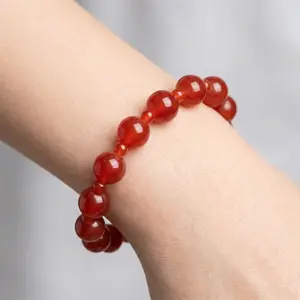 Viral Celebrity Style Double Wrap Red Agate Bracelet | Natural Red Stone Beaded Bracelet for Women Men Lucky Stackable Jewelry