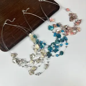 Women's Boho Layered Necklaces - Natural Irregular Shell Pendant Choker, Lightweight Chain, Beach Charm Artistic Costume Jewelry Accessory for Summer Vacation, Daily Wear, Boho Necklaces, Beach Charm Necklaces