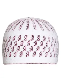 White with Red Pattern-Ultra soft knit Muslim Kufi hat Turkish Kufi(One Size)