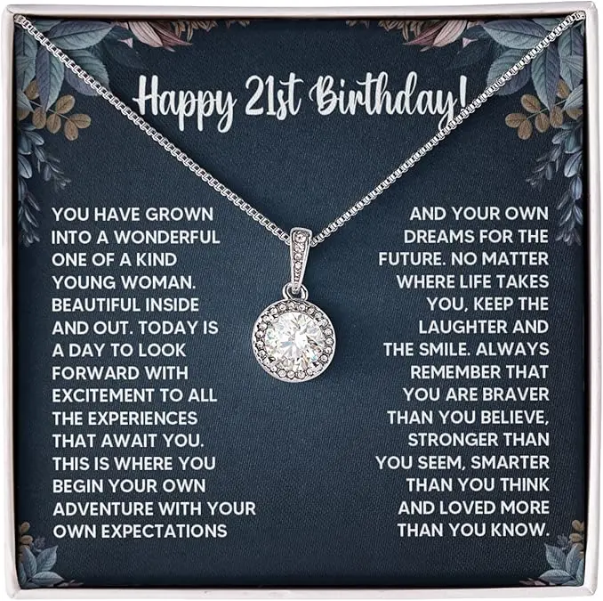 Gift Mall 21st Birthday Gifts For Her, 21 Year Old Female Birthday Card Necklace Gift Ideas, Happy Bday For Women Turning Finally 21, 21st Birthday Present for Daughter, Granddaughter, Best Friend with Message Card and Gift Box