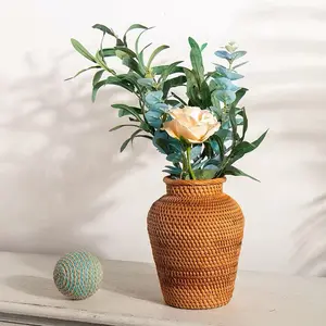 Organic Rattan Vase - Natural Boho Chic Home Decor for Dried Flowers, Ins Style Centerpiece & Gift for Valentine's/Mother's Day, Elegant Tabletop Sculpture for Living Room, Bedroom & Study, Decoration