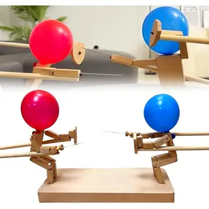 New Bamboo Man BattleHandmade Wooden Fencing Puppets Battle Bots Wooden Bots Battle Game for 2 Players Fast-Paced Balloon Fight Whack a Balloon Party Games Fun Games