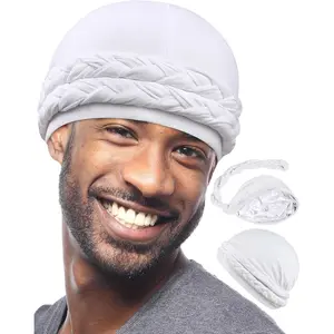Stylish Halo Turban for Men Women Satin Lined Durag Skull Cap Pre-Tied Handmade Braids Tail Beanie Sleeping Bonnet