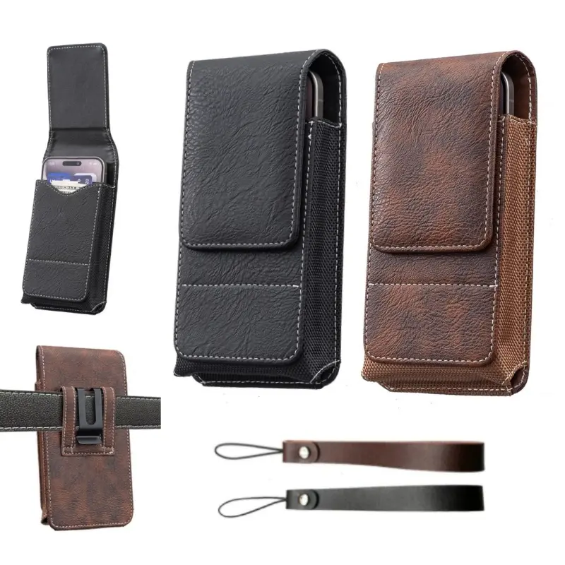 2 pcs leather phone case, small waist bag with magnetic attraction, comes with a mobile phone lanyard, suitable for adults and elderly people's mobile phone waist belt buckle waist bag, can be used for indoor and outdoor sports and daily hiking