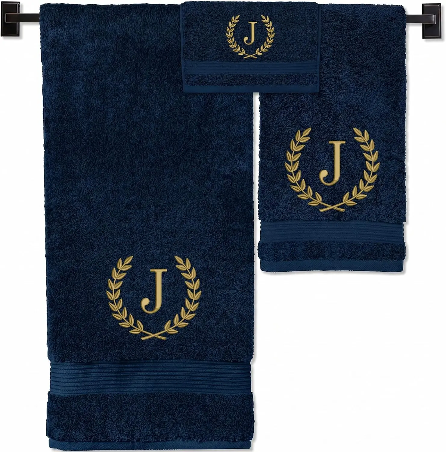 Bathroom Towel Set of 3, Monogrammed Luxury Cotton Turkish Towels, Personalized Embroidered Gifts Made in USA, Choose Set Color & Letter A-Z